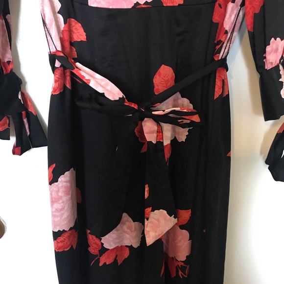 Who What Wear black floral midi dress with bows - Picture 7 of 8